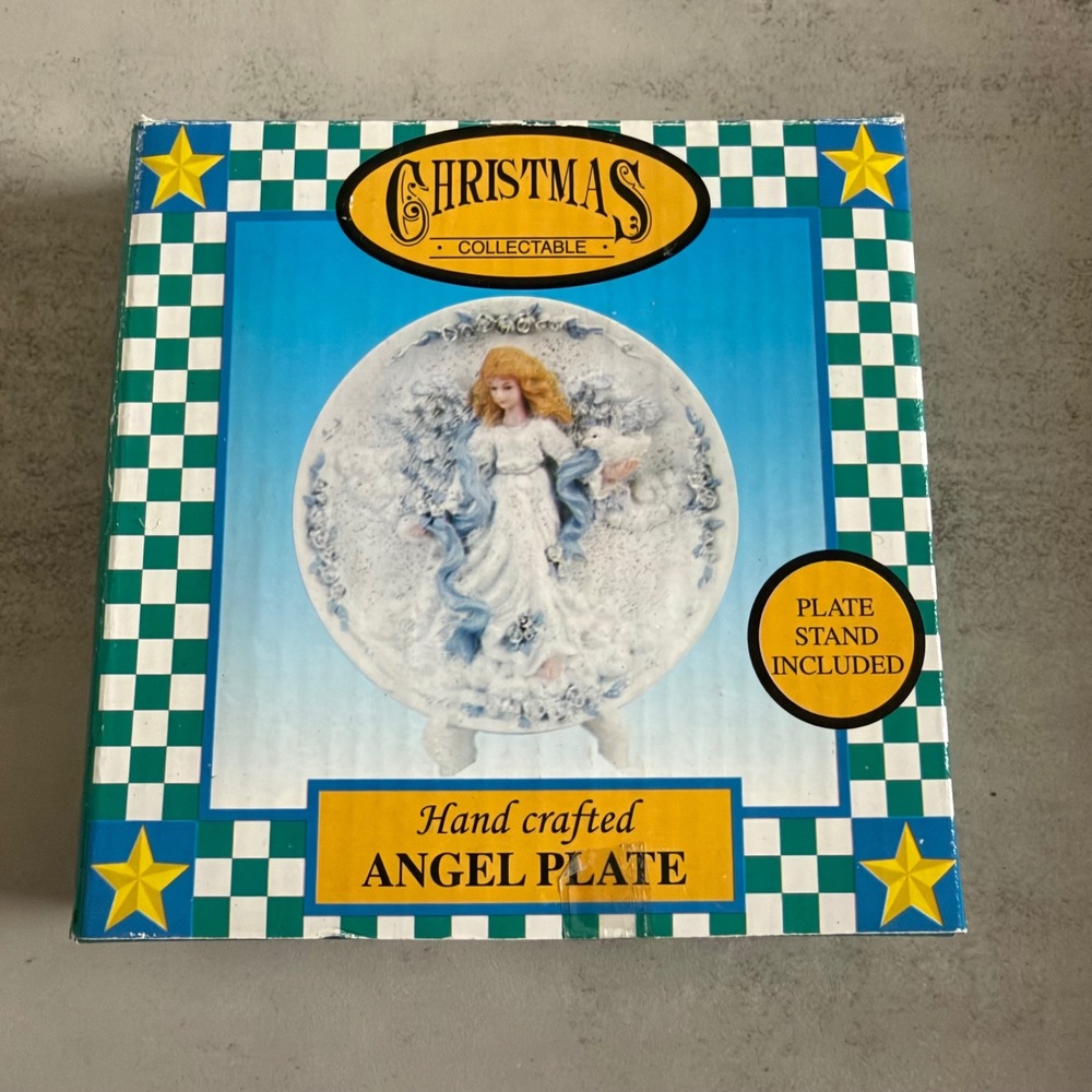Magic Creations Hand Crafted Christmas Angel Plate 3D Relief Blue Silver 8130